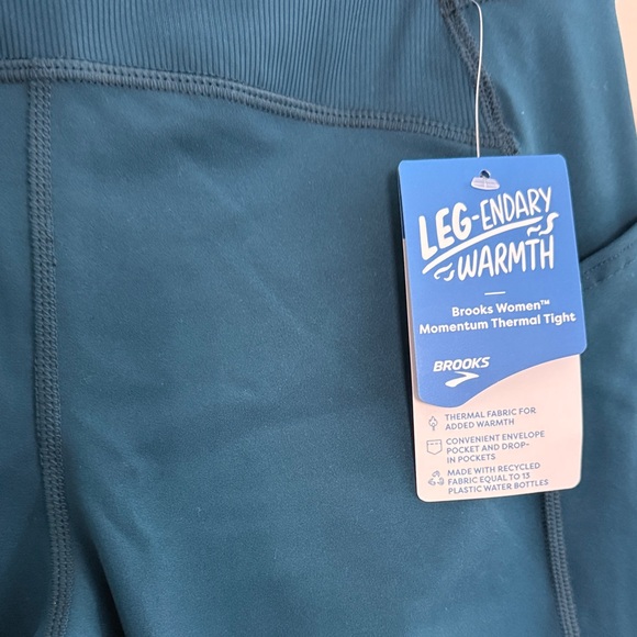NWT Brooks Women’s Momentum Thermal Tights - Dark Teal/ “ocean drive” - Picture 2 of 5